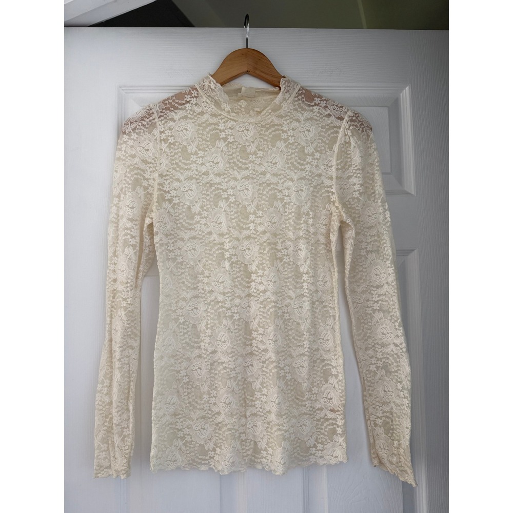 Free People Intimately Boho Retro Lace Long Sleeve Turtleneck Top Hippie Crunchy
